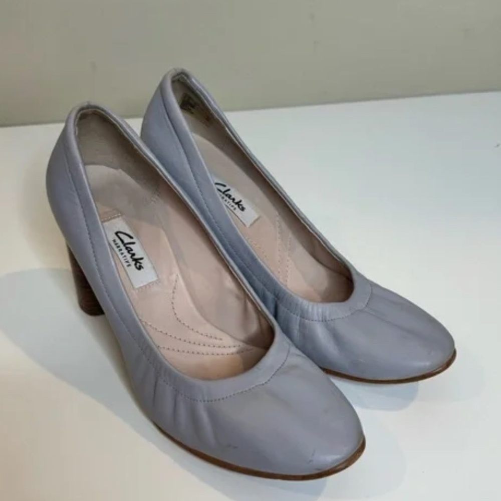 Clarks Artisan Grace Eva Blue-Grey Block Heel 6.5